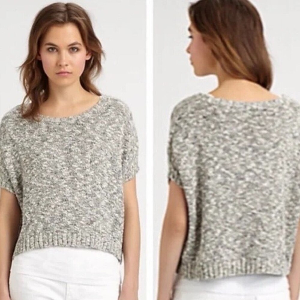 Vince Women's Size S Boxy Chunky Knit Sweater Gray Marl Linen Blend Contemporary
